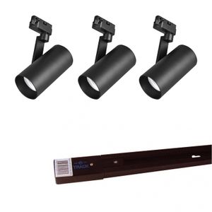 Pack 3 Focos LED 30W Con Riel 1mt Negro