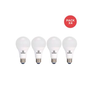 Pack X4 Ampolleta Led Bola A60 9W Luz Cálida E27